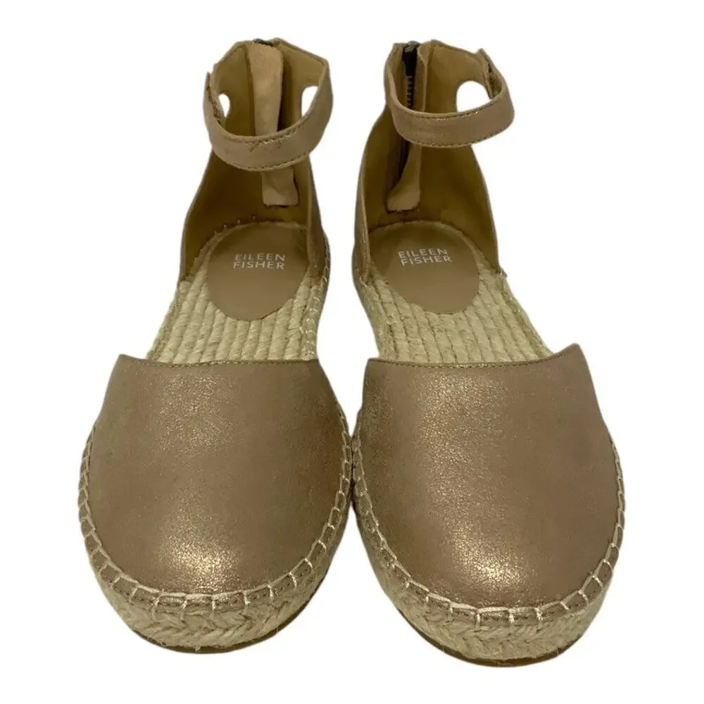 Eileen Fisher Lala Espadrille Flat In Light Gold Size 7.5 NWT $195 MSRP